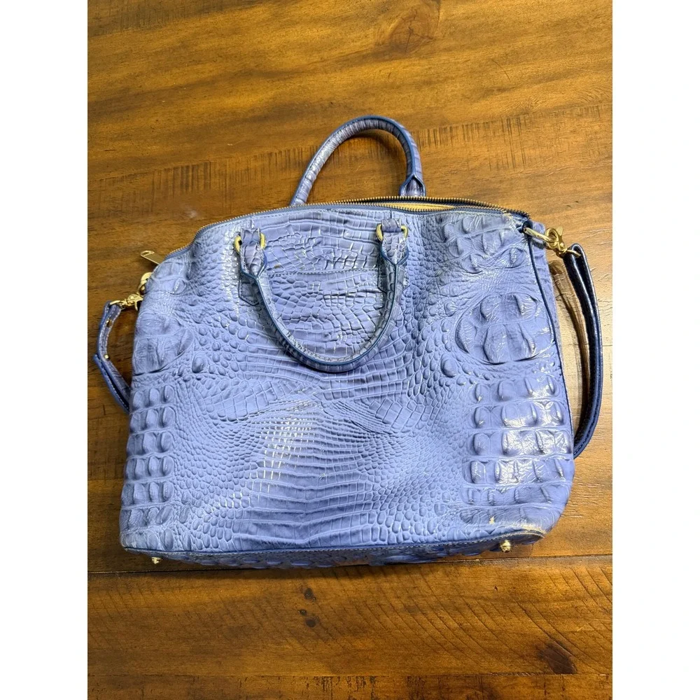 Brahmin Duxbury Satchel Periwinkle Blue Melbourne Embossed Leather Handbag